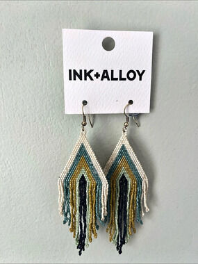 Ink + Alloy Jane Triangle with Stripe Beaded Fringe Earrings
